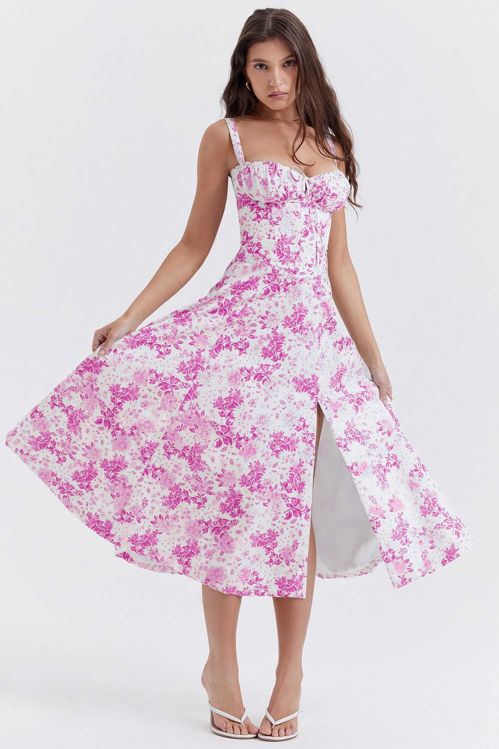 Summer new floral print elegant large hem dress for women