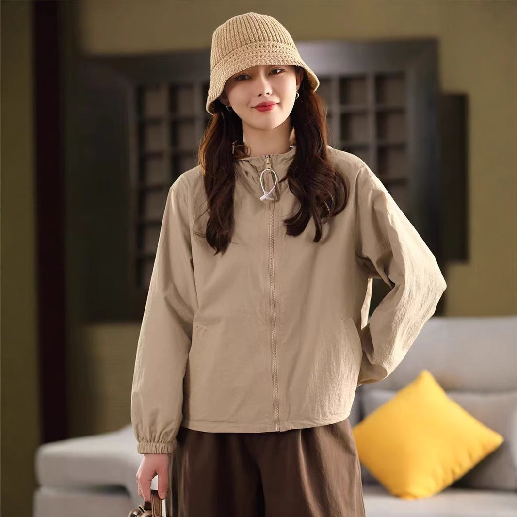 Reversible Women's Cotton Fashion Drawstring Hem Open Front Cardigan Windbreaker