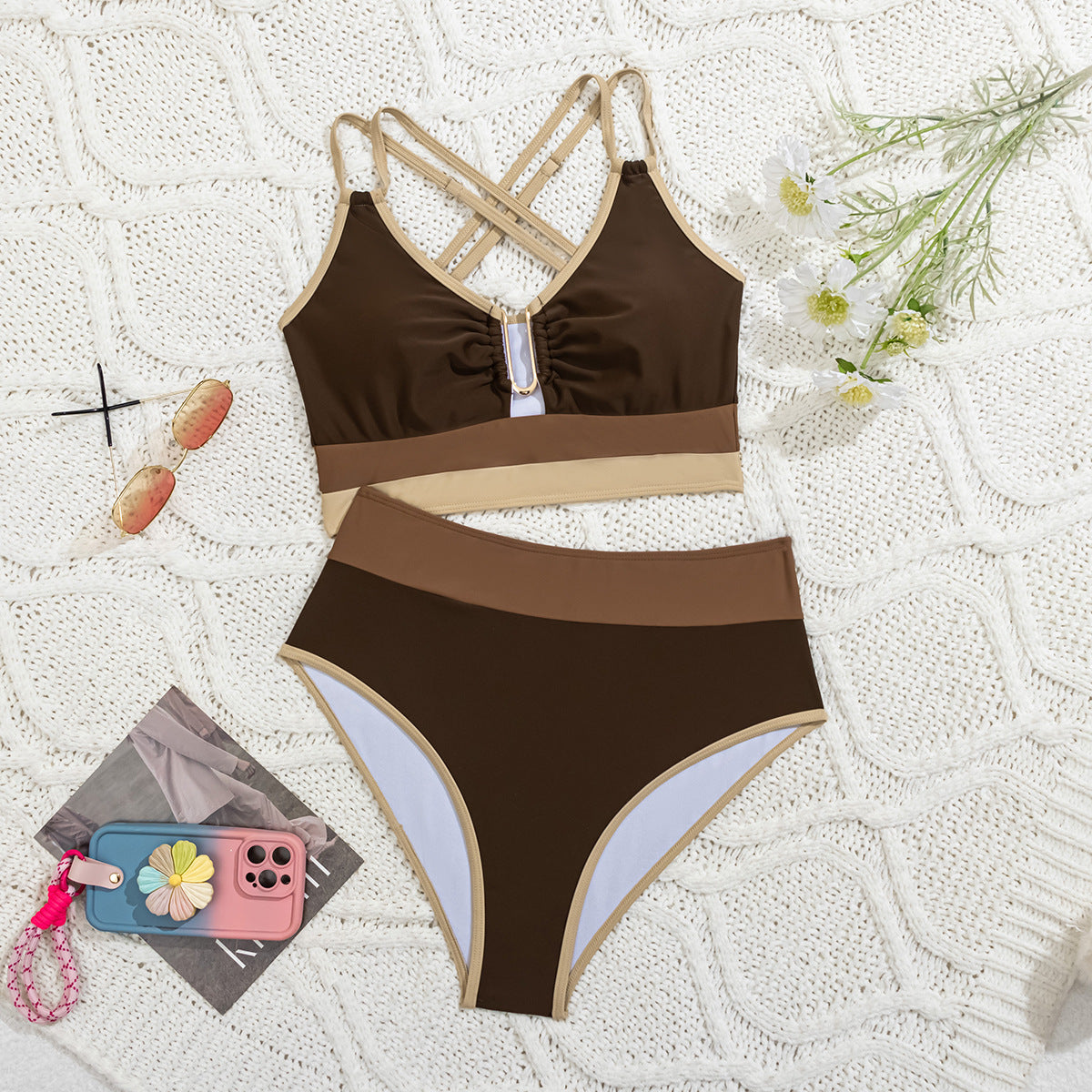Double Shoulder Strap High Waist Sexy Two-Piece Swimsuit for Women