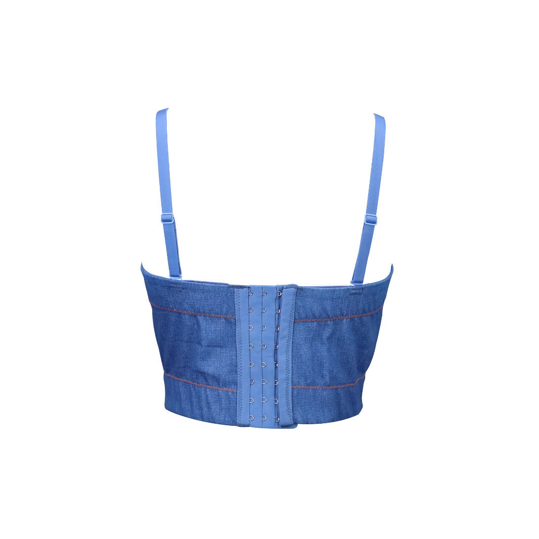 Denim Vintage Fitted Slimming Strapless Bralette Outerwear