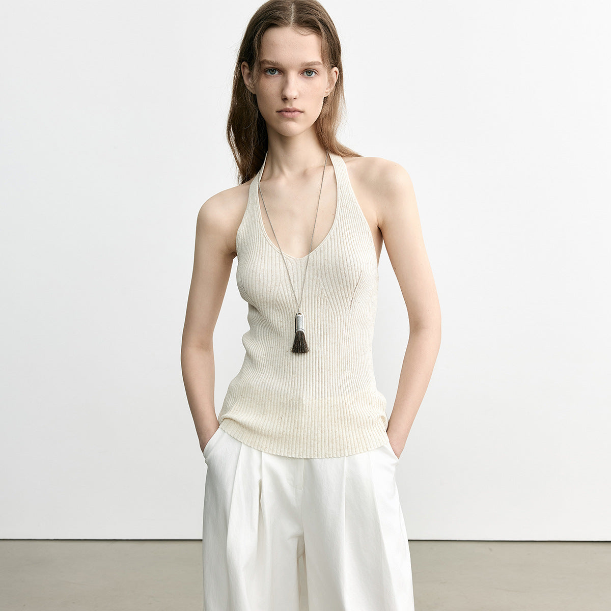 White Knit Strapless Backless Camisole Women's Innerwear