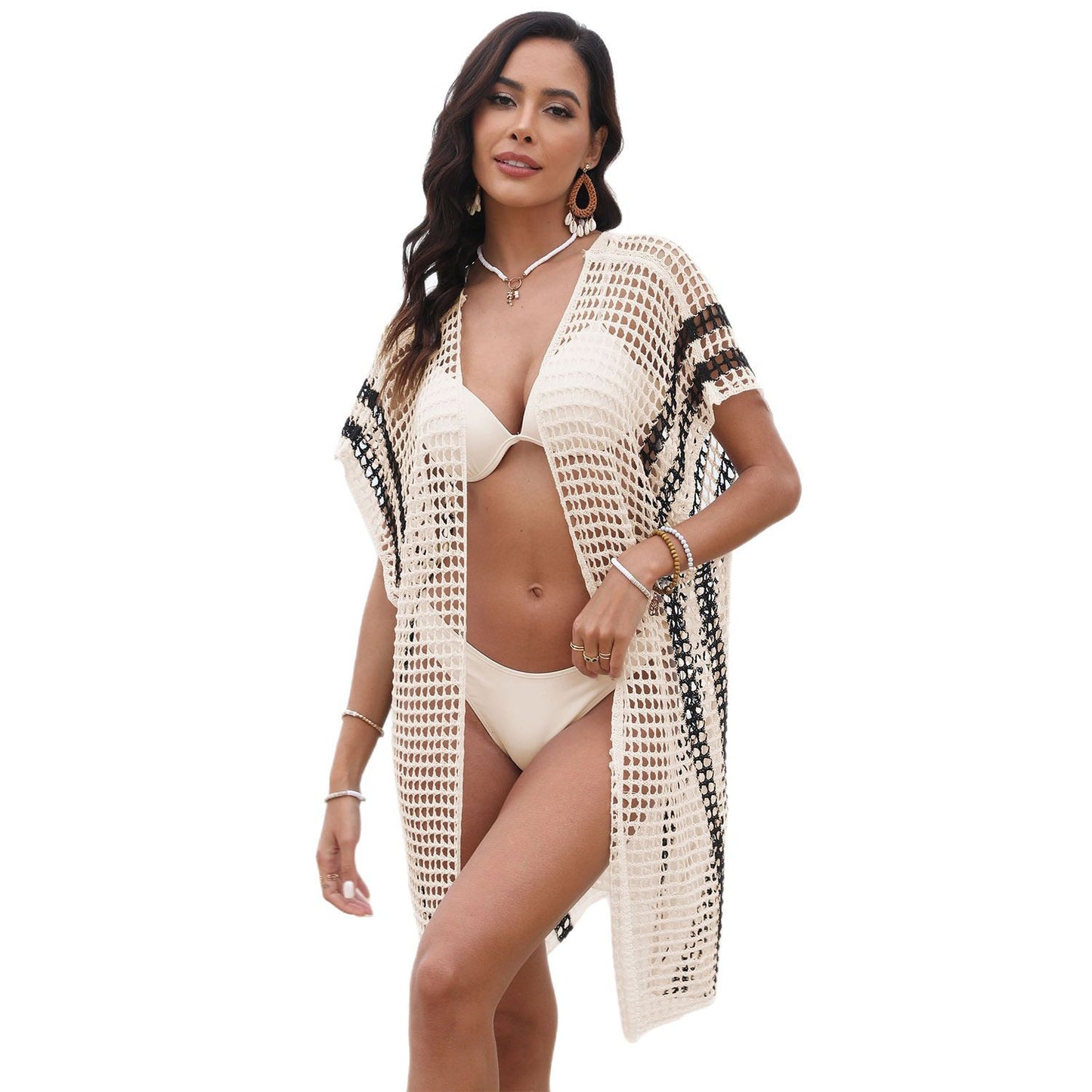 Long Cardigan Crochet Hollow Bikini Cover-up Sunscreen Beach Dress