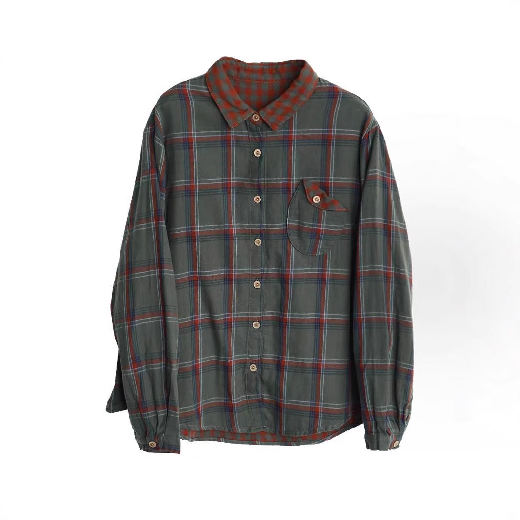 Spring New Cotton Plaid Shirt Women's Casual Versatile Loose Slim Korean Version Long Sleeve Blouse