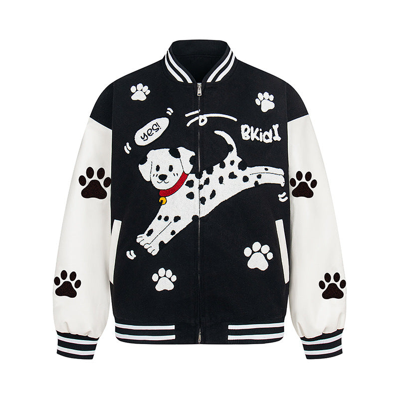 Spotted dog paw embroidered plush jacket jacket