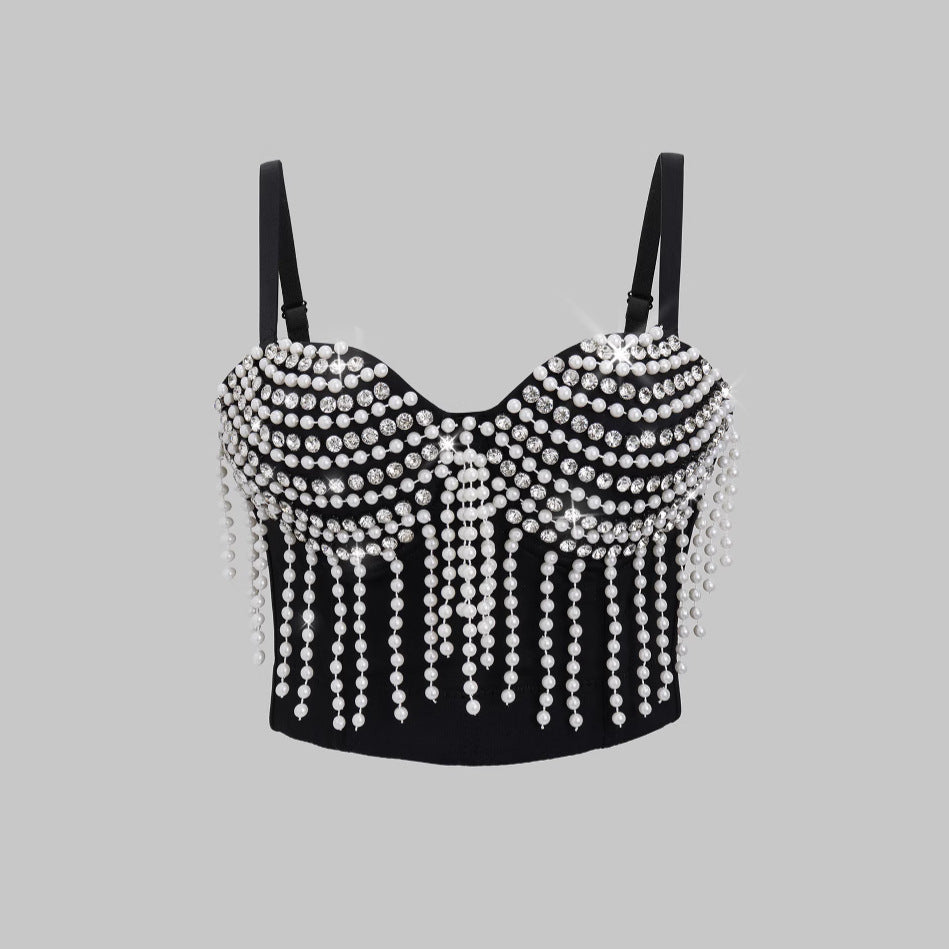 Sexy Bustier Creative Pearl Chain Tassel Design