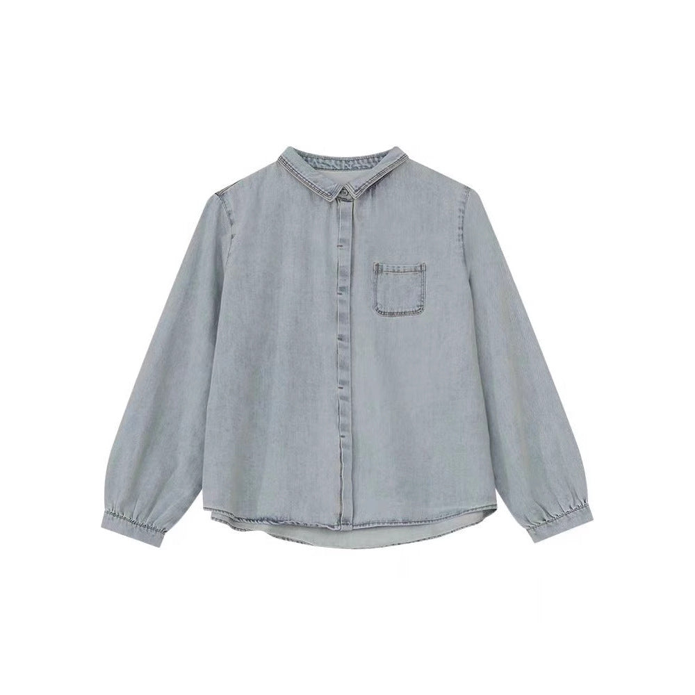 Spring New Denim Shirt Fashion Solid Color Denim Cotton Turn-down Collar High-end Women's Cardigan