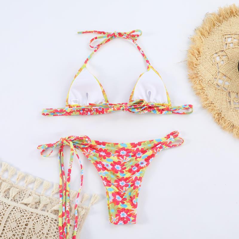 European and American Style Printed Sexy Bandeau Bikini Set for Women