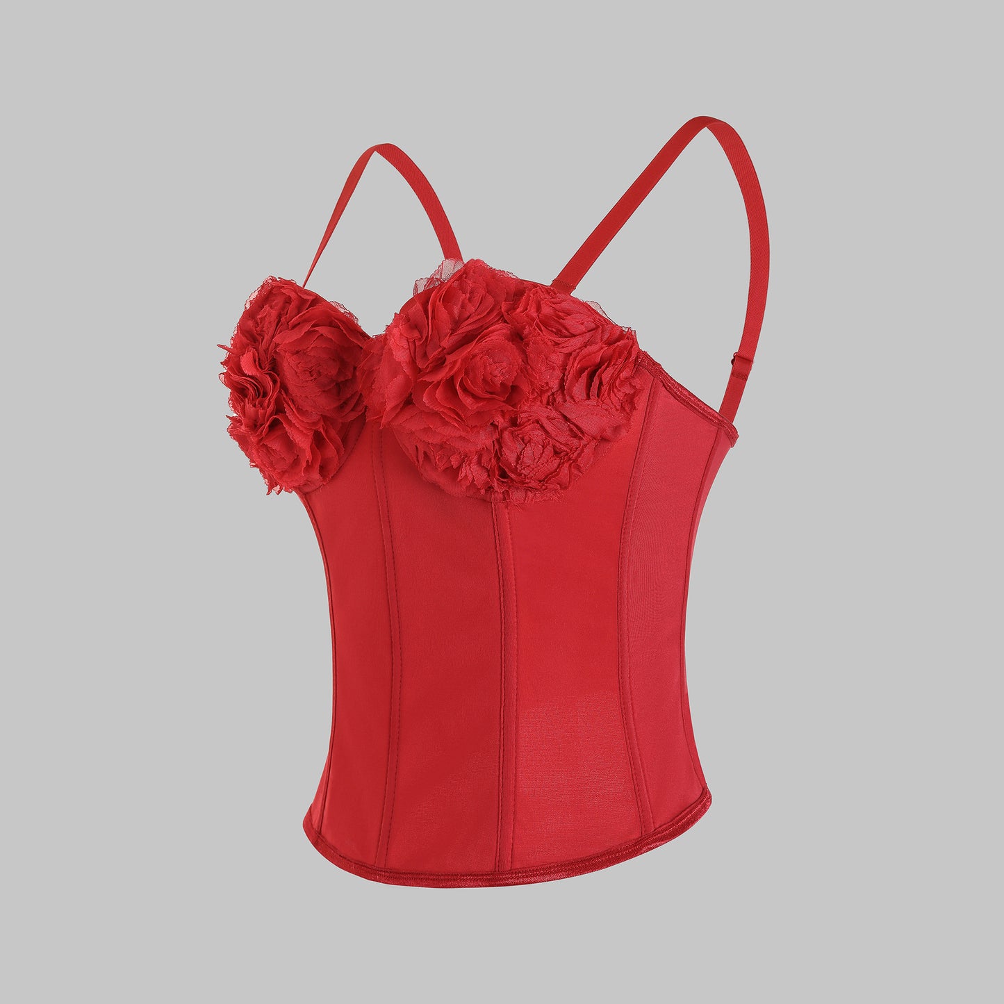 Layer Outerwear Red Three-Dimensional Flower Long Fitted Waist-Slimming