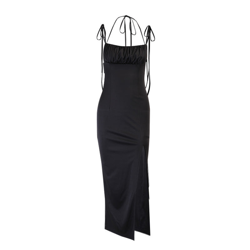 Women's Pleated Suspender Solid Color Dress