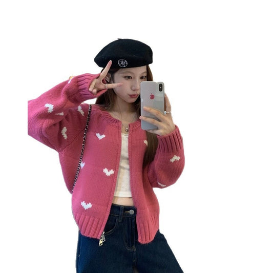 Sweet And Simple Love Long Sleeve Sweater Casual All-matching Short