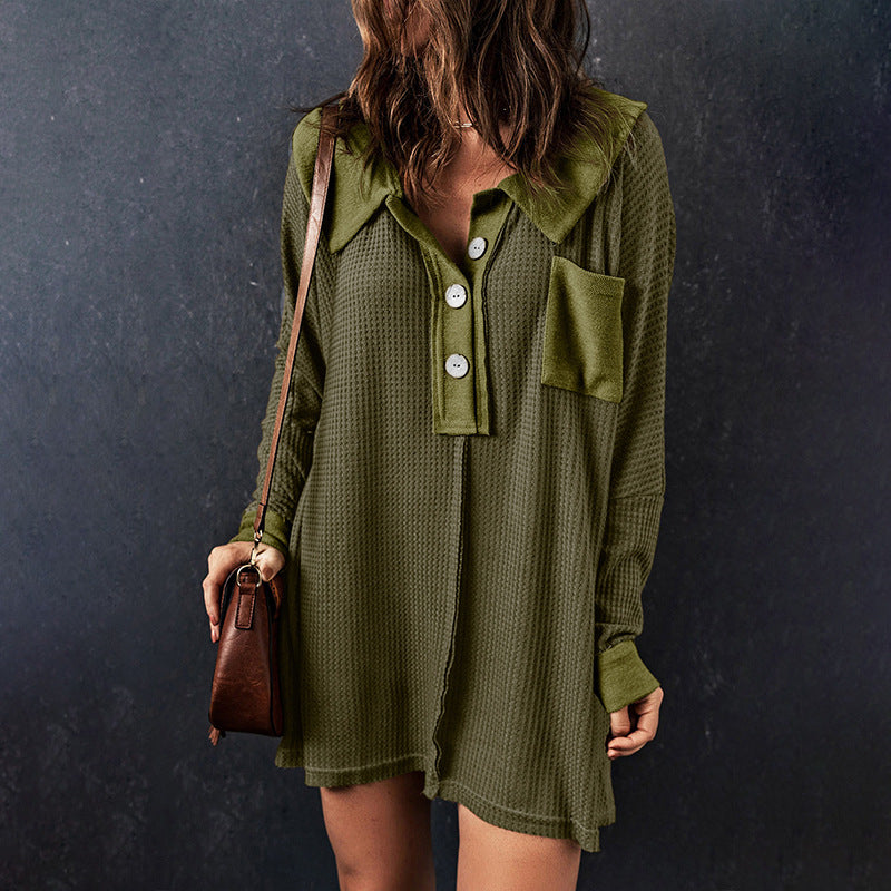 Women's Long-sleeved Lapel Versatile Mid-length T-shirt