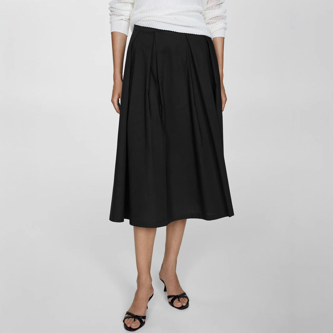 Pleated skirt with high waist and zipper, large swing skirt