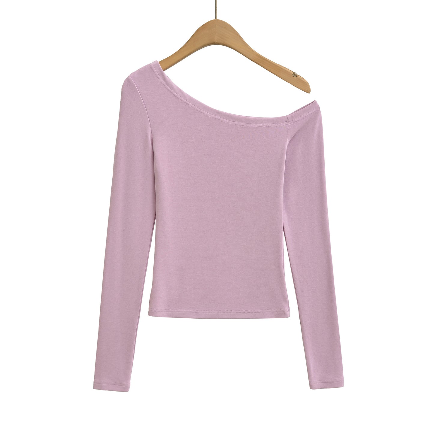 Off-the-Shoulder Fitted Knit Long Sleeve Top T-Shirt