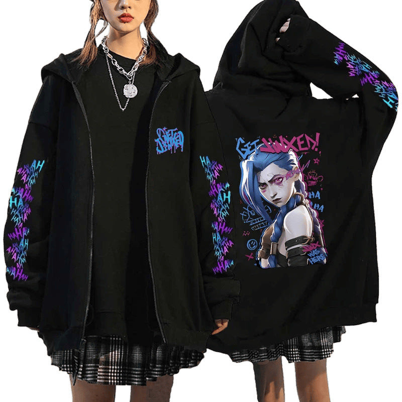 New Arrival Foreign Trade Spring League of Legends Pattern Printed Hooded Sweatshirt Unisex Long Sleeve Casual Jacket Zipper Top