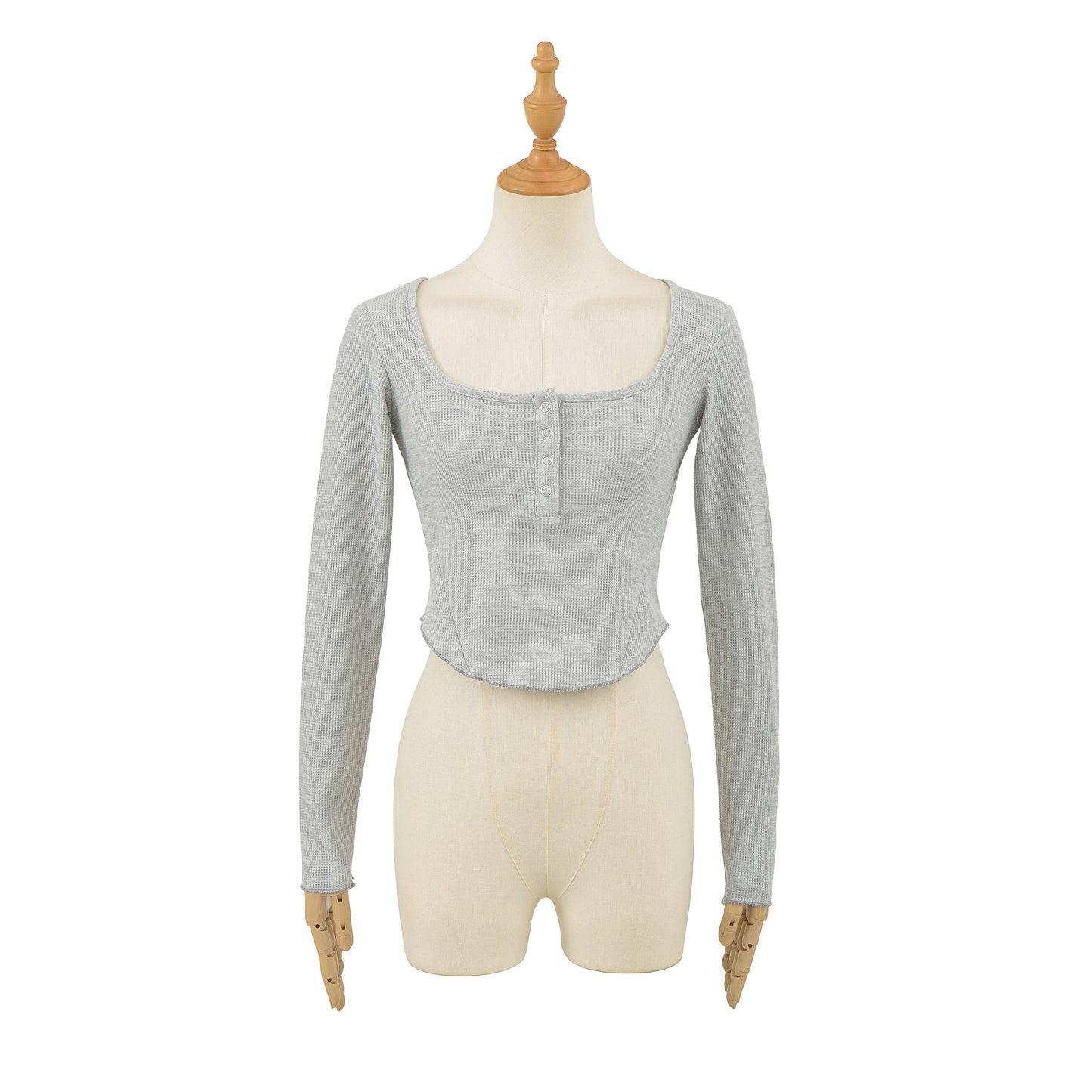 Front button display long sleeved short T-shirt
