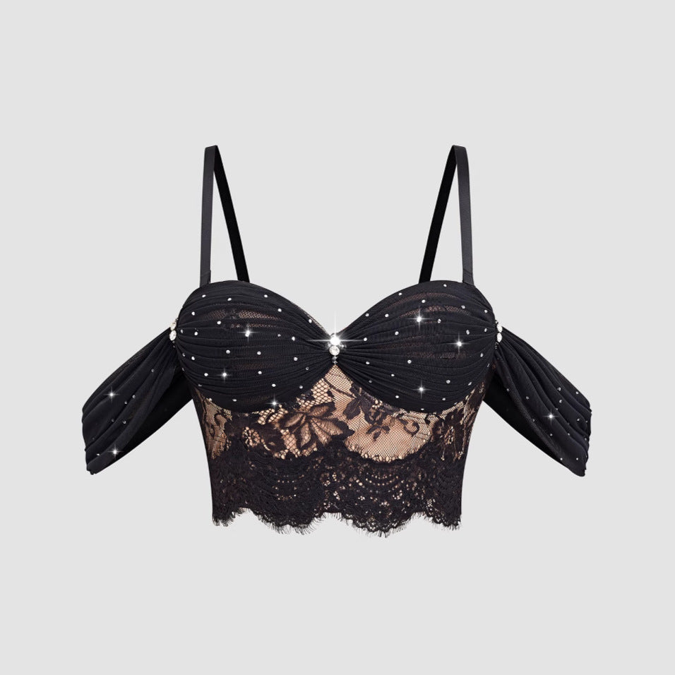 Lace Strapless Backless Bra and Underwear Set Lace Splicing Hollow
