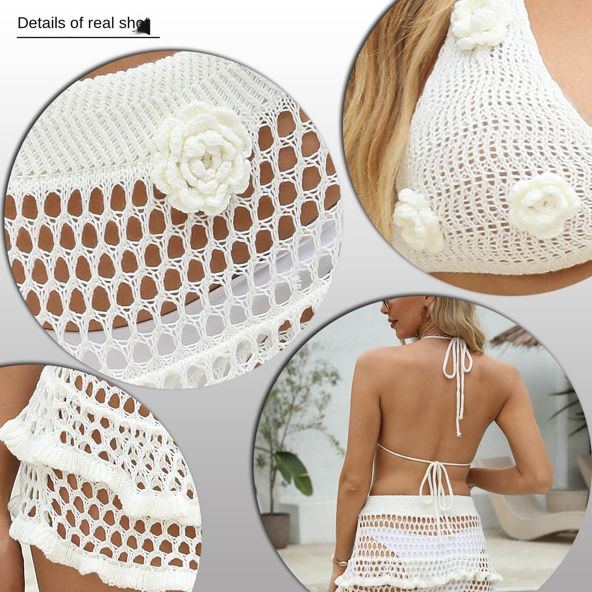 Bikini Crochet Two-Piece Set Hooked Medium Stretch Swimsuit Beach Cover-Up Suit
