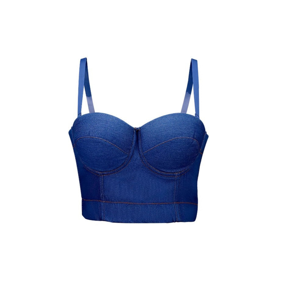 Denim Vintage Fitted Slimming Strapless Bralette Outerwear