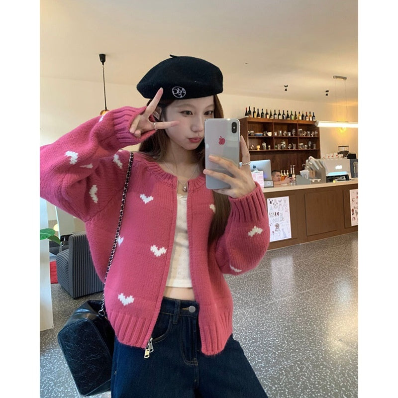 Sweet And Simple Love Long Sleeve Sweater Casual All-matching Short