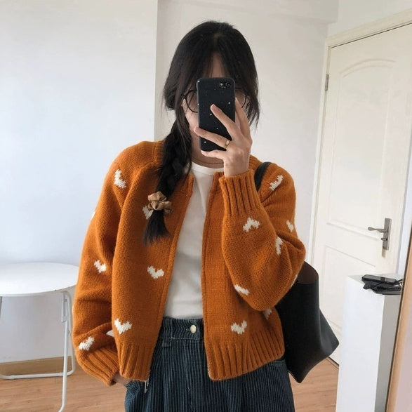 Sweet And Simple Love Long Sleeve Sweater Casual All-matching Short