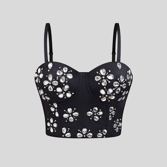 Sexy Backless Beaded Embellished Camisole Women's Short Crop