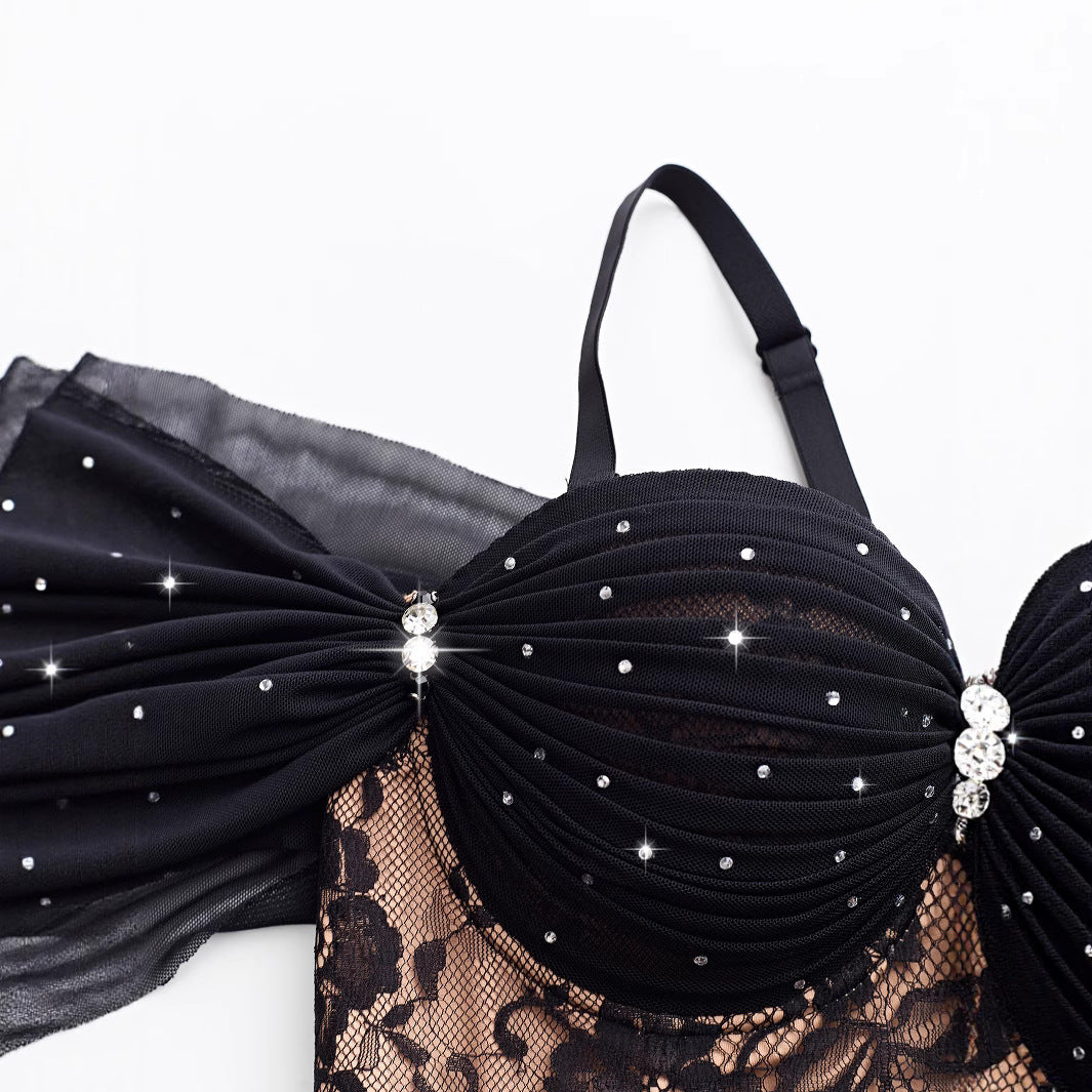 Lace Strapless Backless Bra and Underwear Set Lace Splicing Hollow