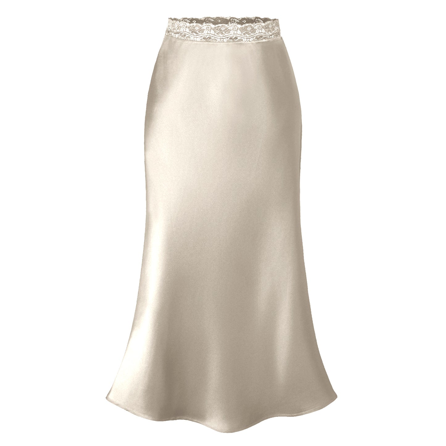 Lace Waist Satin Skirt  Elastic Fitted Long Skirt Women