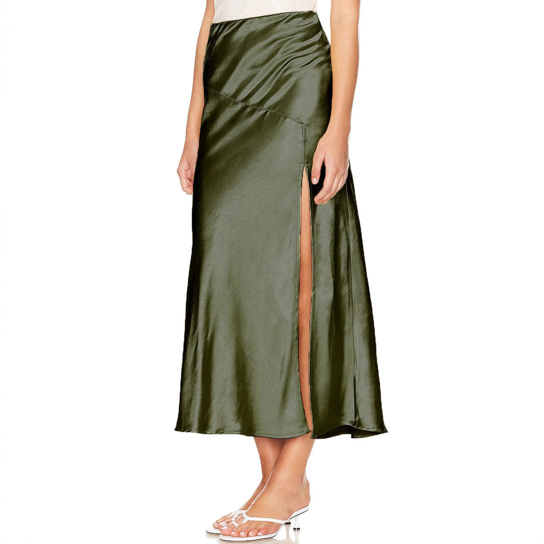 High waisted elastic slit long skirt with sexy splicing and hip hugging skirt for women