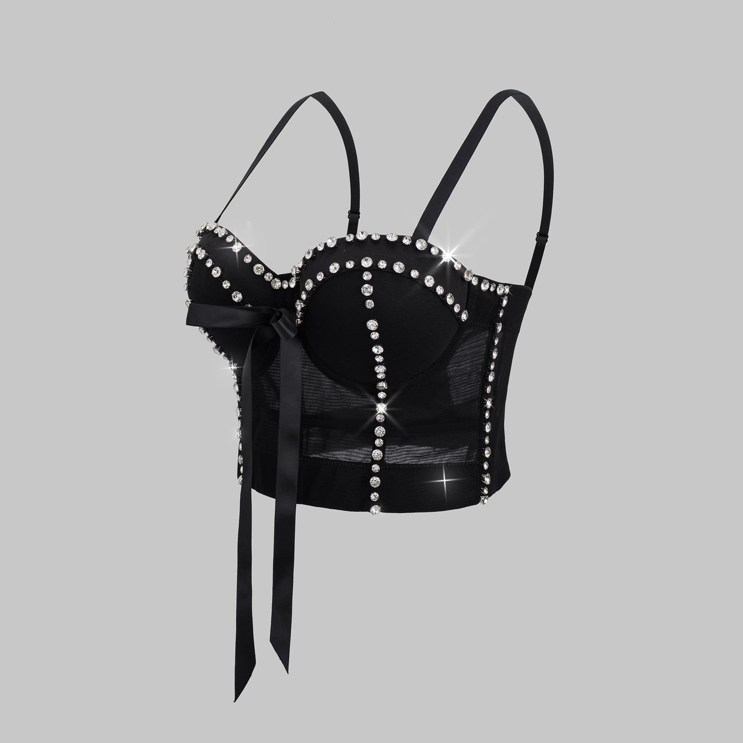 Sexy Handmade Beaded Color-Block Bowknot Mini Camisole