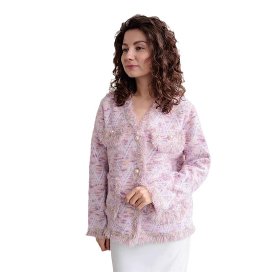 Soft Small Wind Cardigan Women's Elegant Commuting Style V-Neck Heavy Work Sweater Coat Real Shot