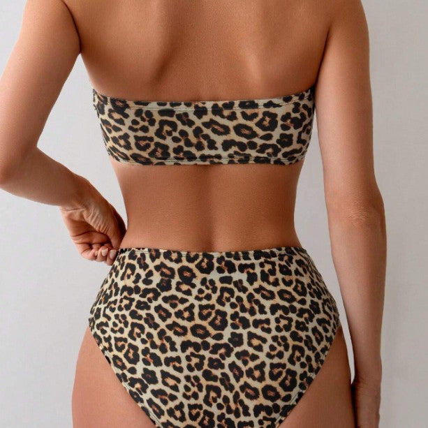Women's Tube Top Bikini Leopard Print Sexy Swimsuit