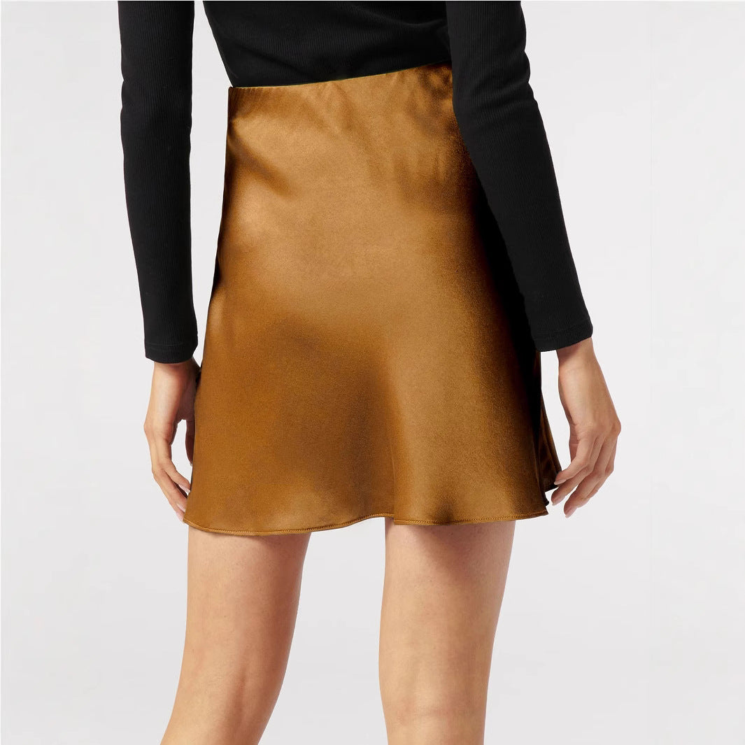 Elastic high waisted solid color short skirt for women