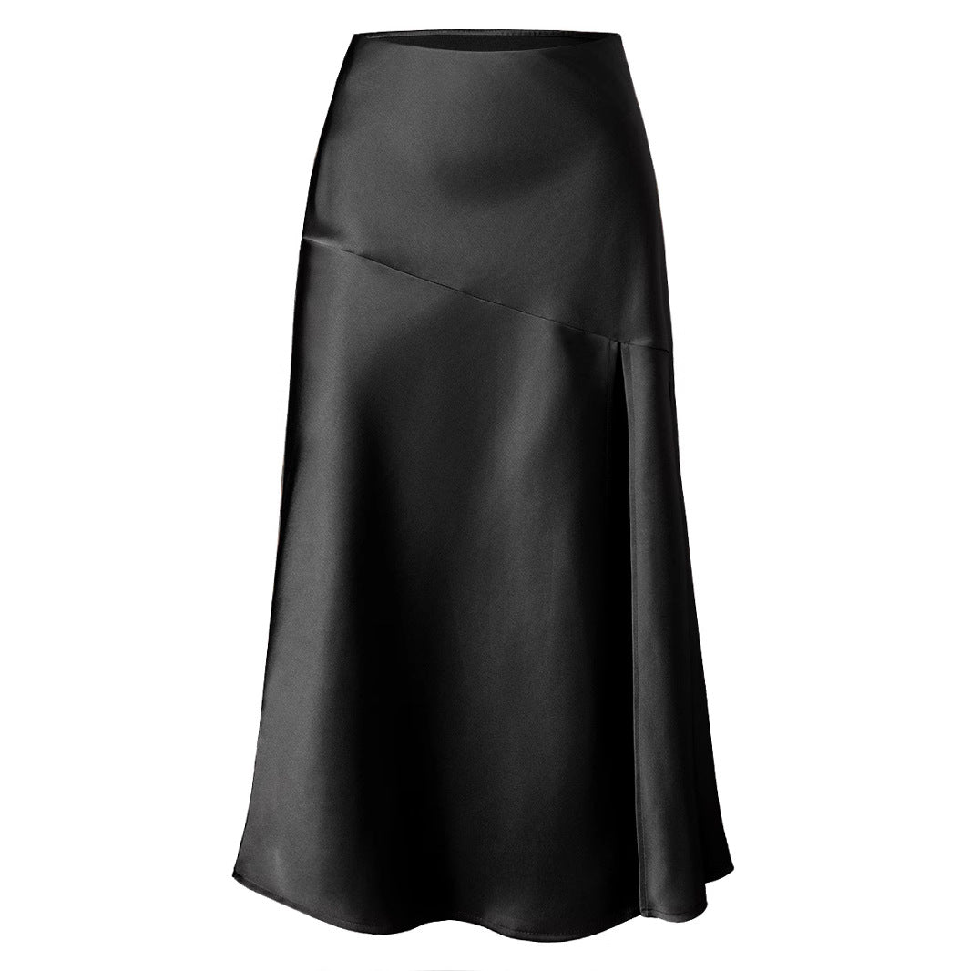 High waisted elastic slit long skirt with sexy splicing and hip hugging skirt for women