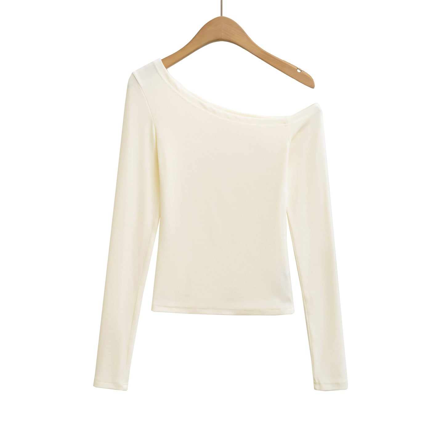 Off-the-Shoulder Fitted Knit Long Sleeve Top T-Shirt