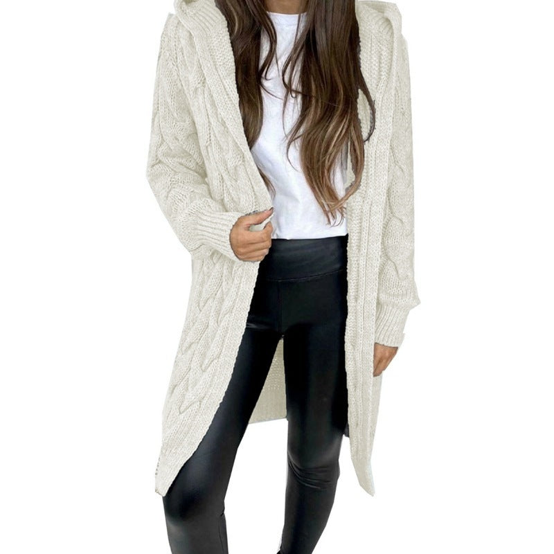 Hooded Knit Cardigan Coat Overcoat Women
