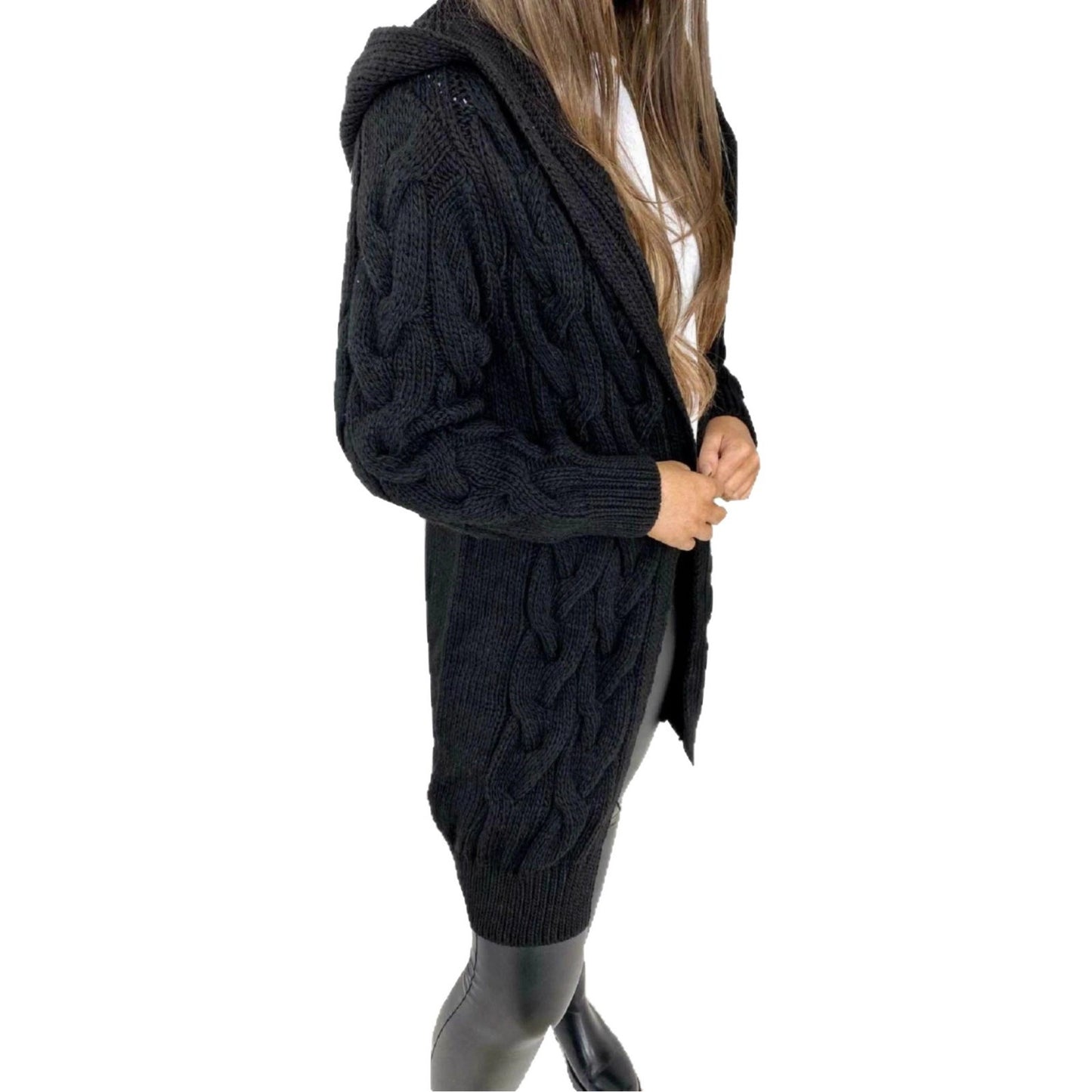 Hooded Knit Cardigan Coat Overcoat Women