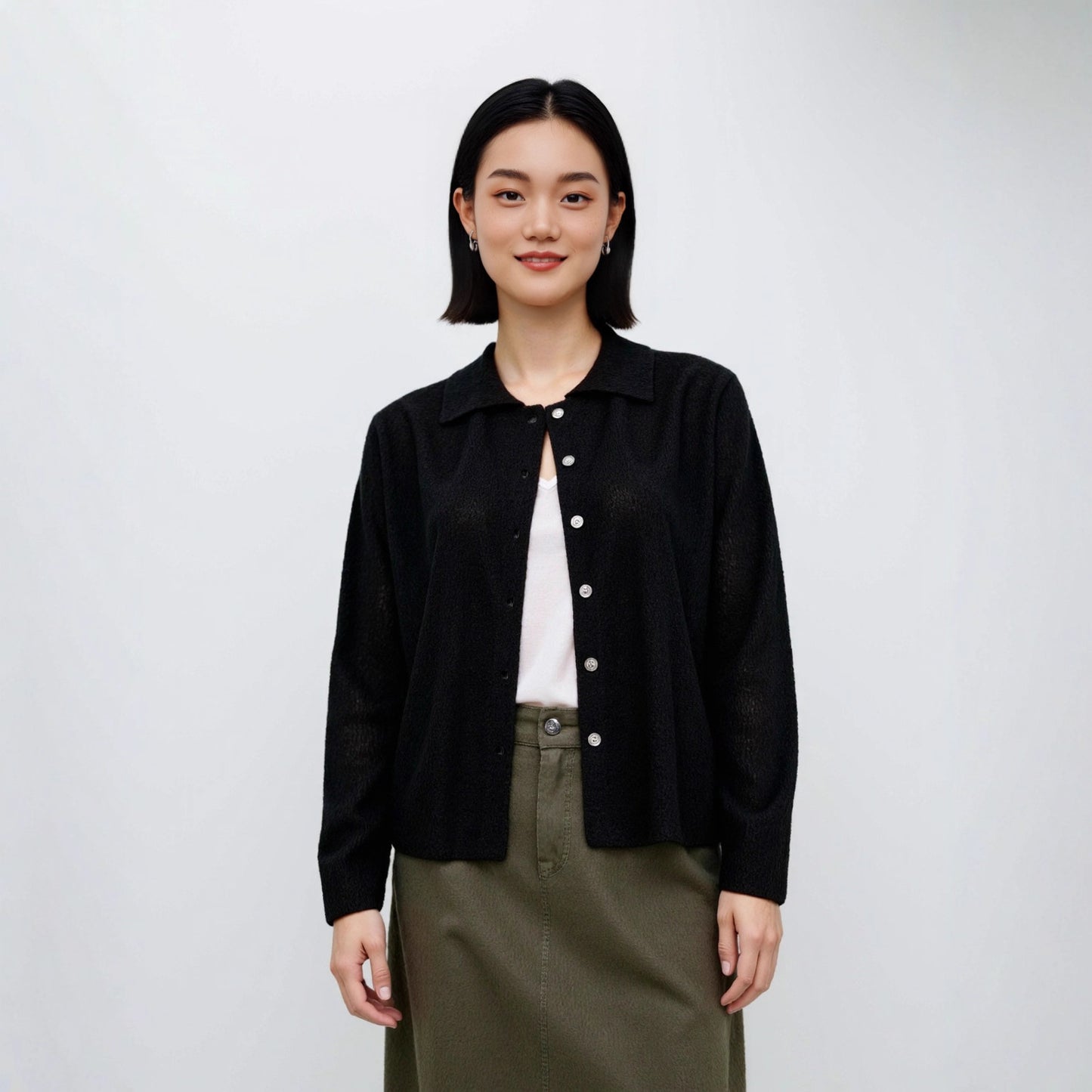 Knitted Sweater Women's Lapel Loose High-Grade Long-Sleeved Cardigan Shirt Thin Woolen Coat