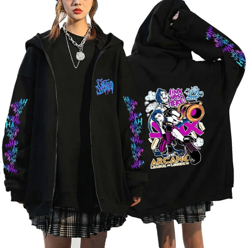New Arrival Foreign Trade Spring League of Legends Pattern Printed Hooded Sweatshirt Unisex Long Sleeve Casual Jacket Zipper Top