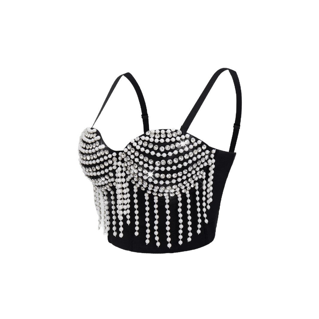 Sexy Bustier  Creative Pearl Chain Tassel Design