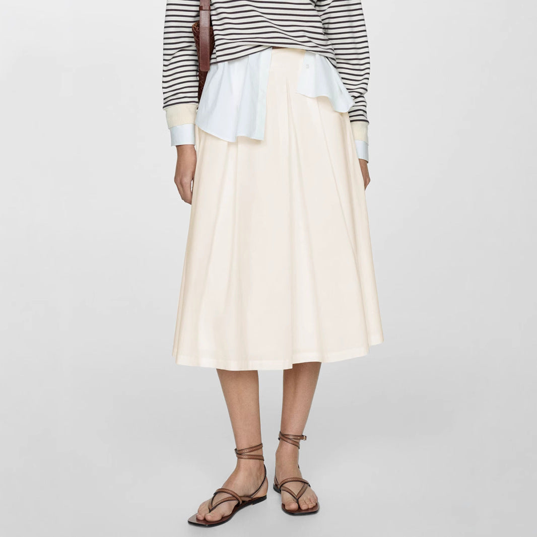 Pleated skirt with high waist and zipper, large swing skirt