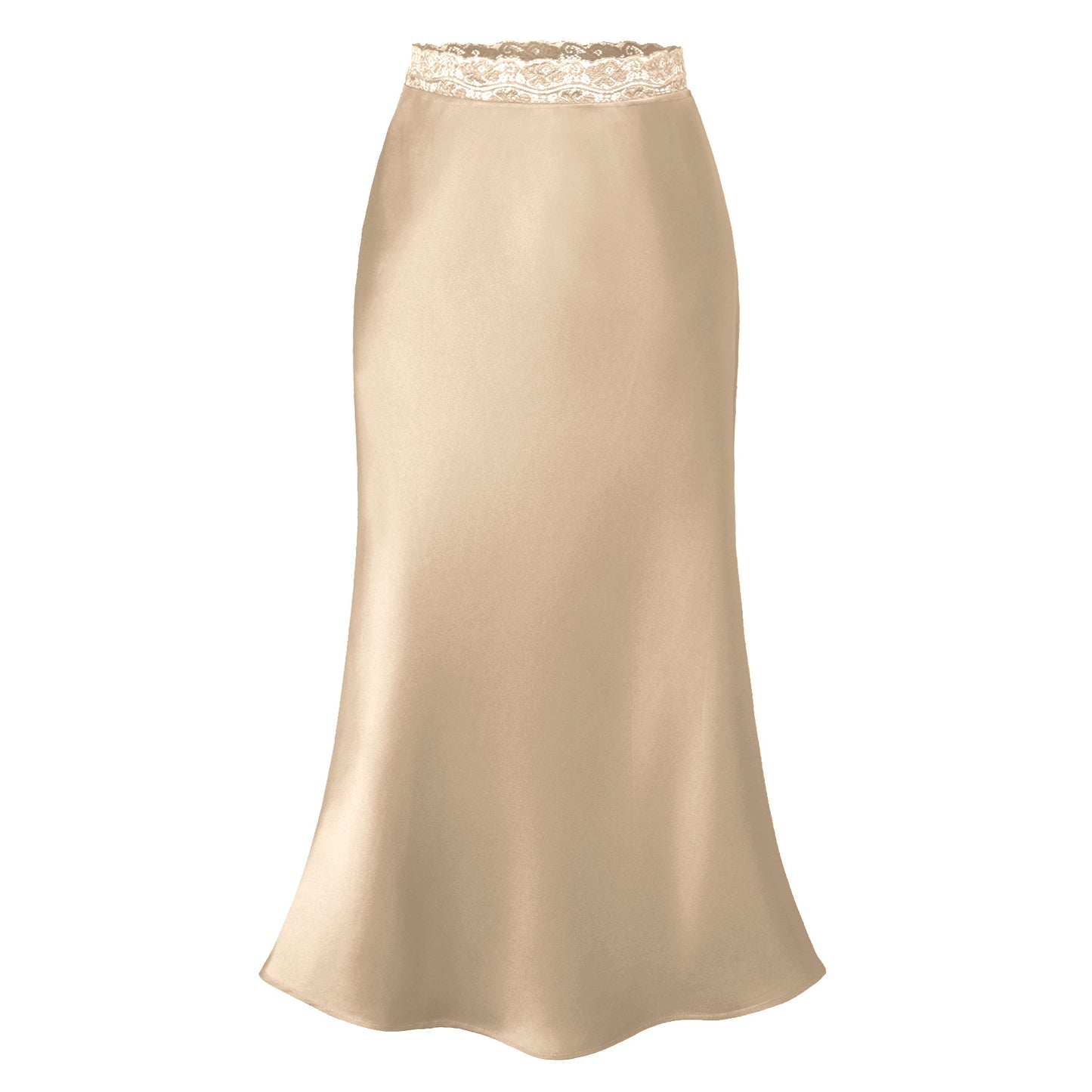 Lace Waist Satin Skirt  Elastic Fitted Long Skirt Women