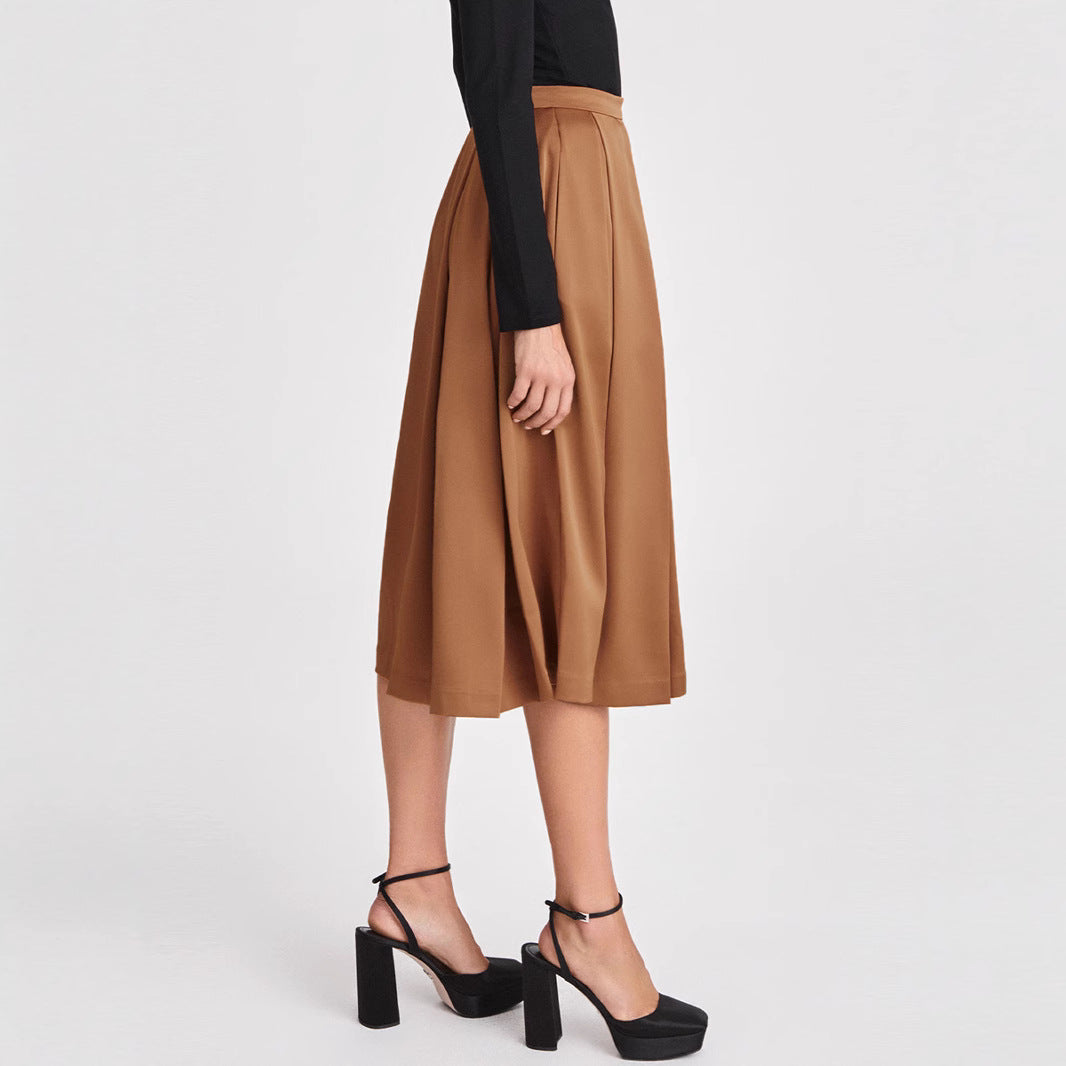 Pleated skirt with high waist and zipper, large swing skirt