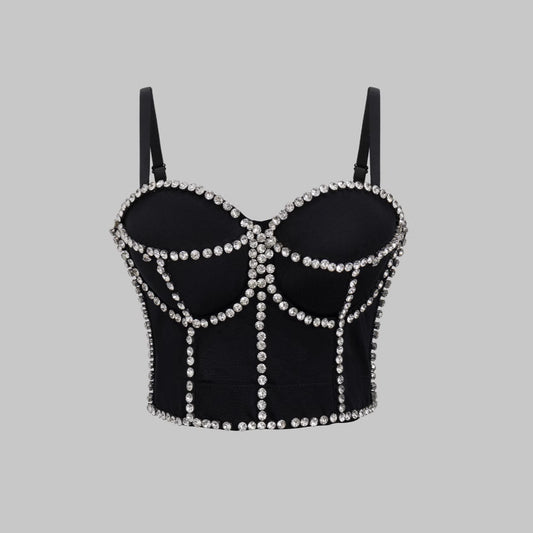 Rhinestone Embellishment and Fishbone Strapless Backless One-Piece Outerwear