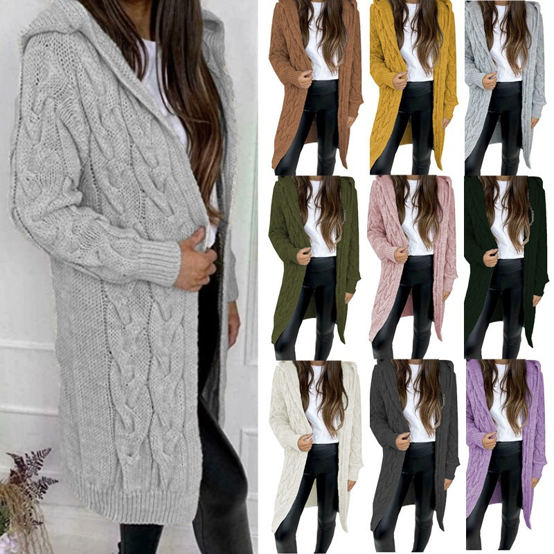 Hooded Knit Cardigan Coat Overcoat Women