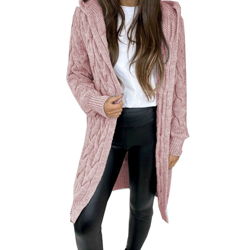 Hooded Knit Cardigan Coat Overcoat Women