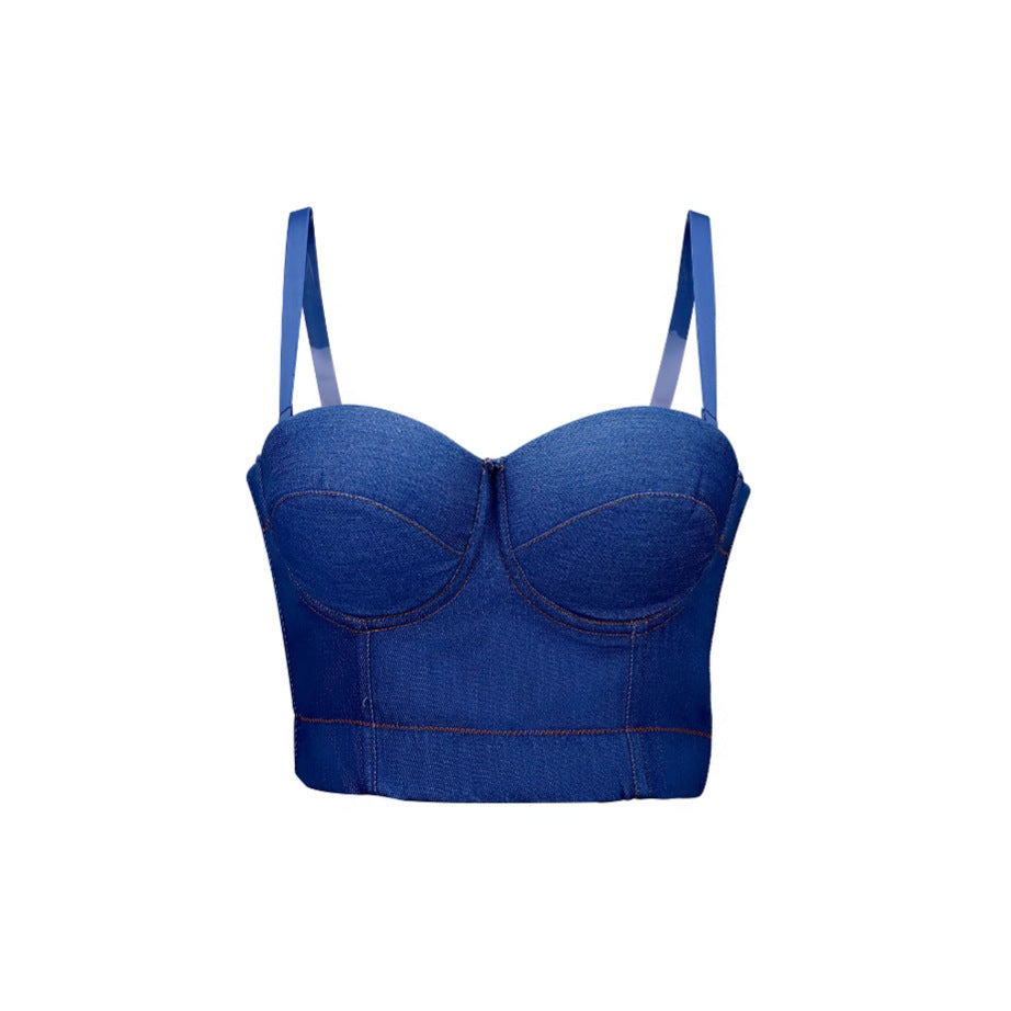 Denim Vintage Fitted Slimming Strapless Bralette Outerwear