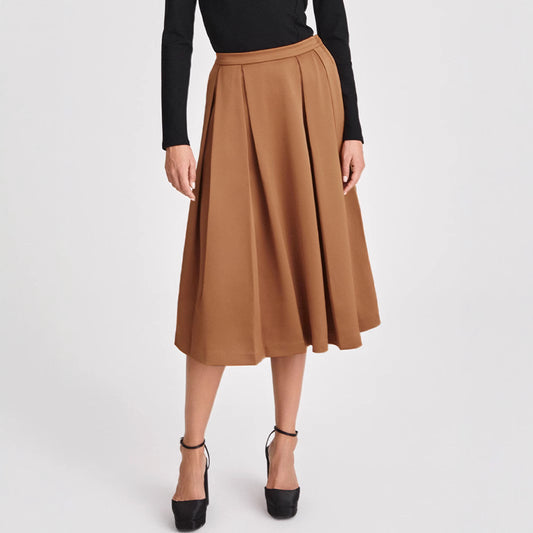 Pleated skirt with high waist and zipper, large swing skirt