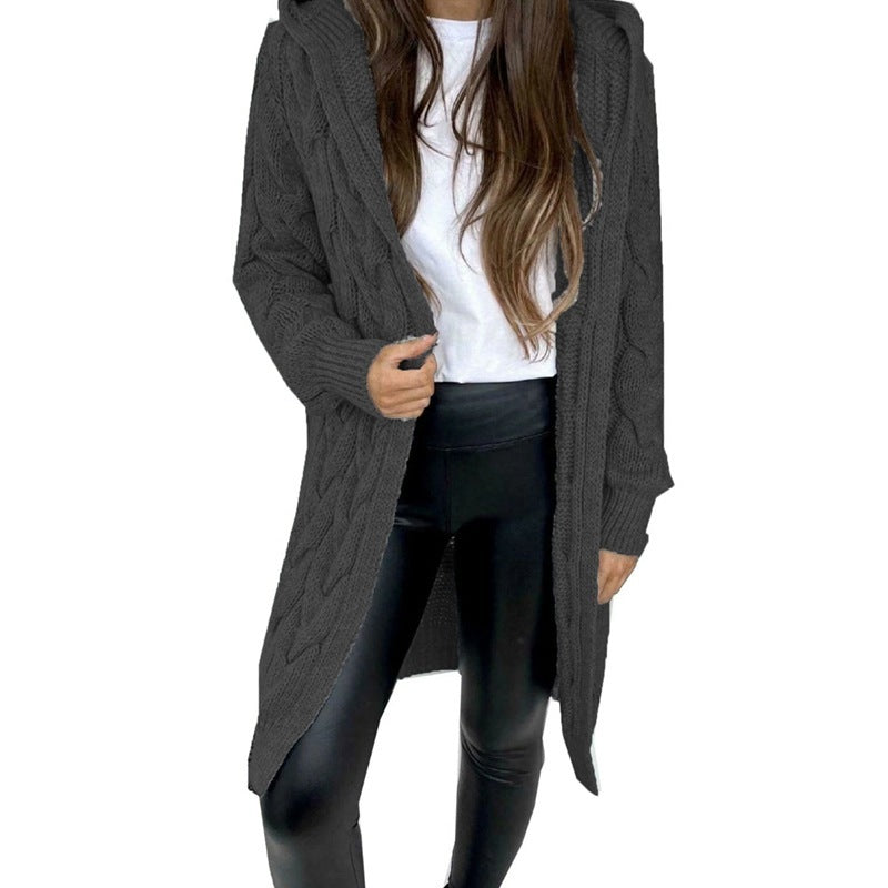 Hooded Knit Cardigan Coat Overcoat Women