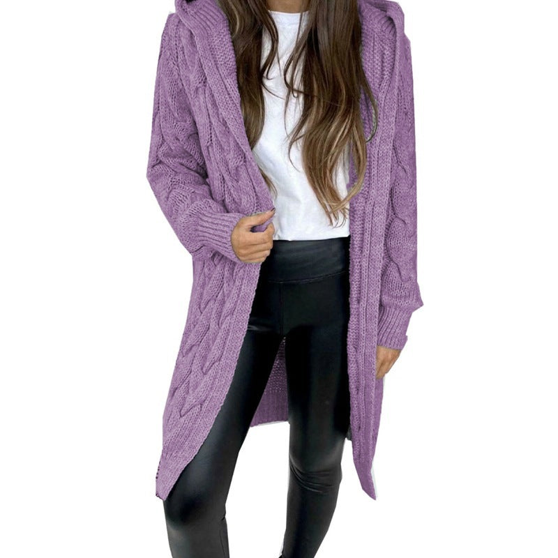 Hooded Knit Cardigan Coat Overcoat Women