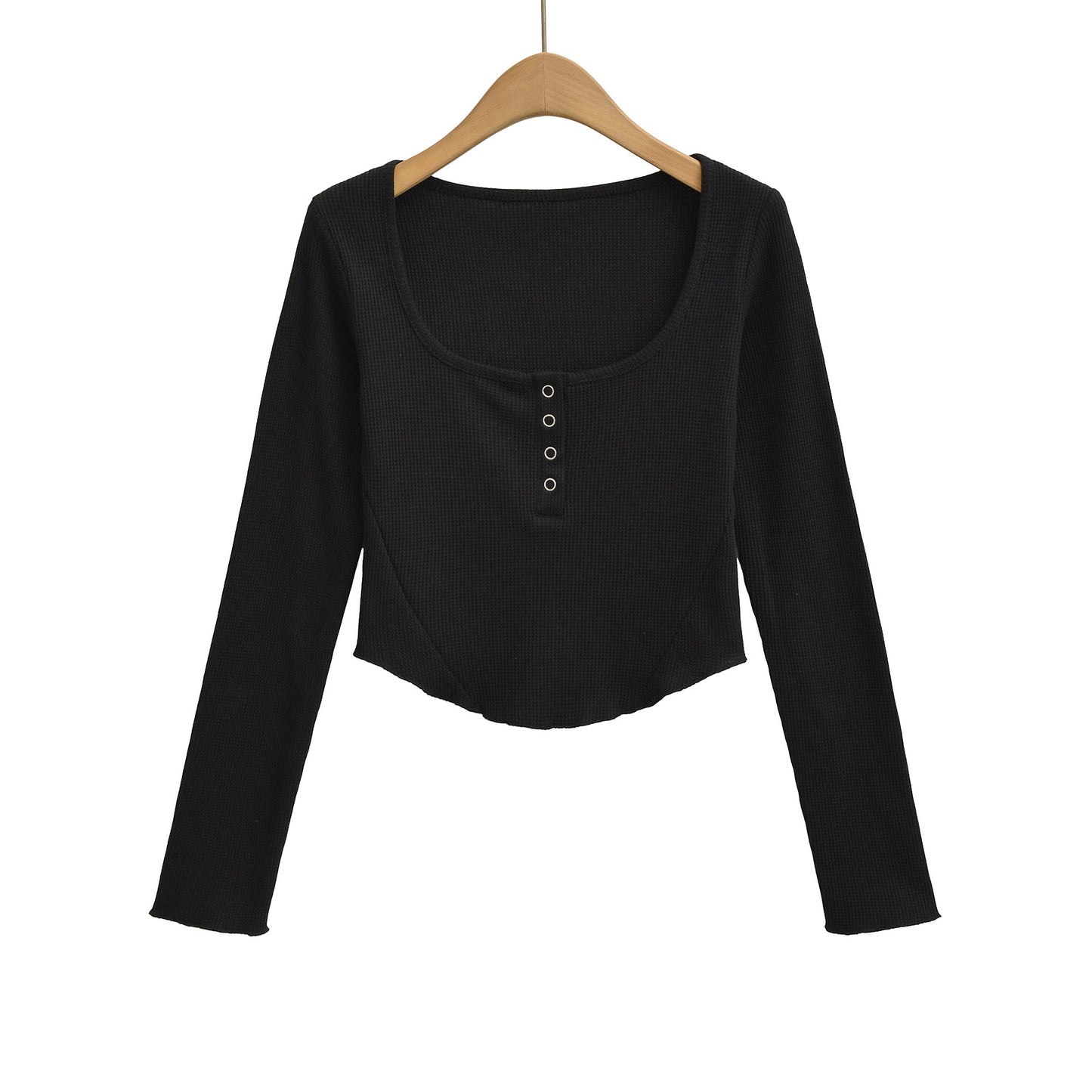 Front button display long sleeved short T-shirt